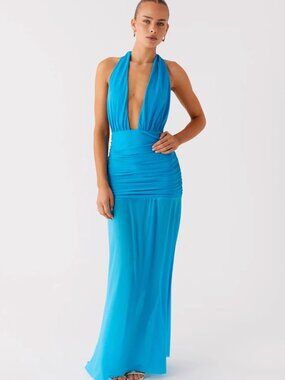 Peppermayo Dilemma Halter Maxi Dress - Turquoise Blue